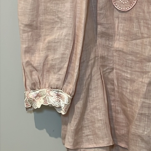 Vintage Cloak of Many Colors 100% Linen Embroidered Blouse 12 Prairie Feminine - Picture 6 of 16